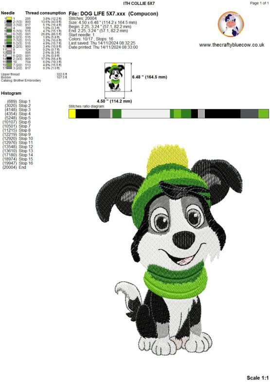 In The Hoop Clive the Collie / Dog Life Digital Download Machine Embroidery Design File 5×7 and 6x10 Hoop - Image 3