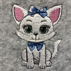 In The Hoop White Cat Digital Download Machine Embroidery Design File 4x4 & 5x7 Hoop