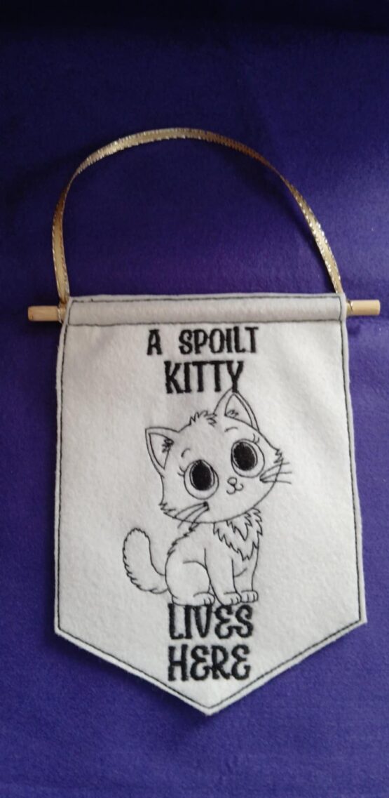 In The Hoop Spoilt Kitty Door Hanger Digital Download Machine Embroidery Design File 5×7 Hoop