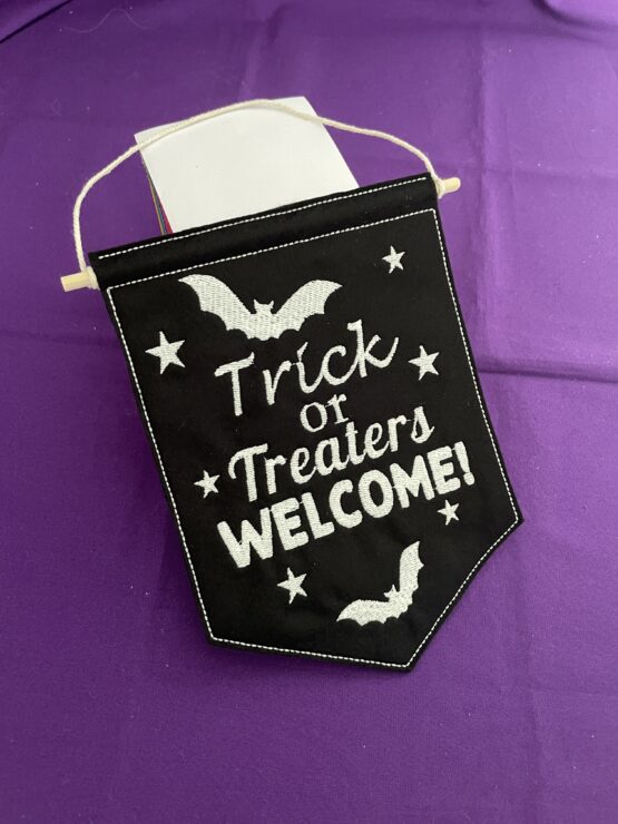 In The Hoop Trick or Treat Door Hanger Digital Download Machine Embroidery Design File 5×7 Hoop