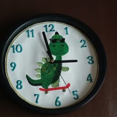 In The Hoop Skateboard Dinosaur Clock Face Digital Download Machine Embroidery Design File 8×8 or 12×8 Hoop