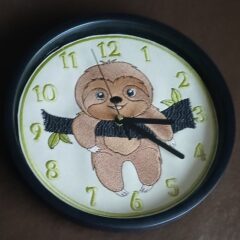 In The Hoop Sloth Clock Face Digital Download Machine Embroidery Design File 8×8 or 12×8 Hoop