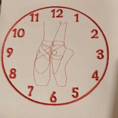 In The Hoop Ballet Shoes Clock Face Digital Download Machine Embroidery Design File 8×8 or 12×8 Hoop