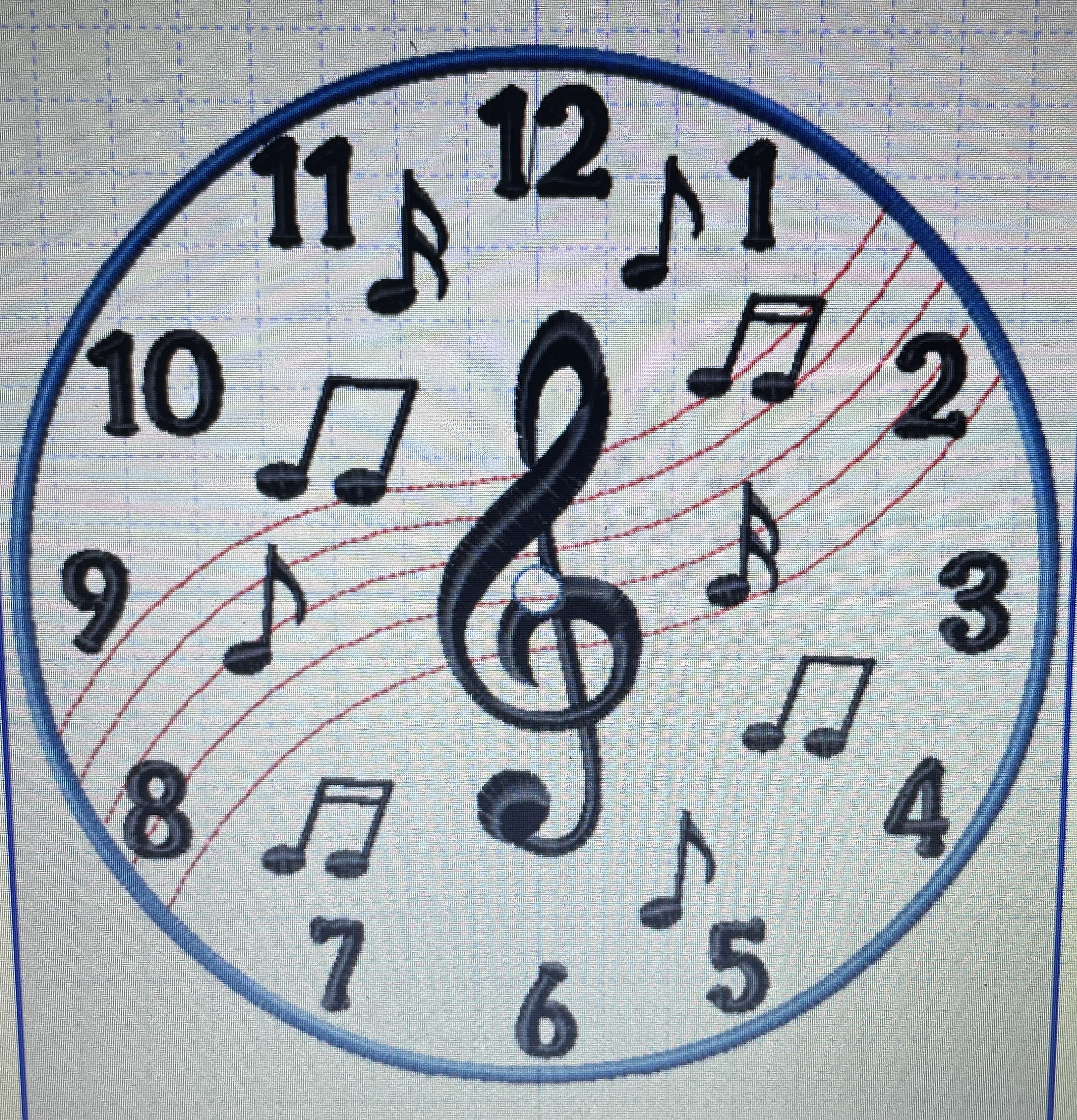 In The Hoop Music Clock Face Digital Download Machine Embroidery Design File 8×8 or 12×8 Hoop